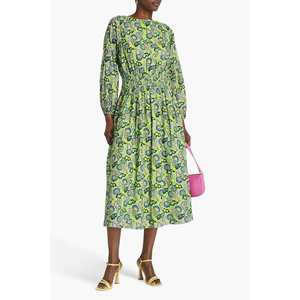 Rhode Women’s S Green Floral Poppy Long Sleeve Feminine Midi Dress Spring Bright